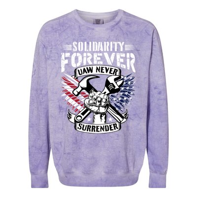 USA Solidarity Forever UAW Never Surrender UAW Union Strong Colorblast Crewneck Sweatshirt