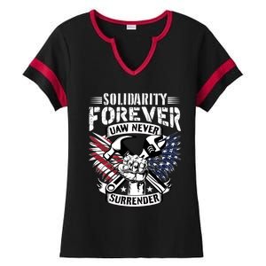 USA Solidarity Forever UAW Never Surrender UAW Union Strong Ladies Halftime Notch Neck Tee