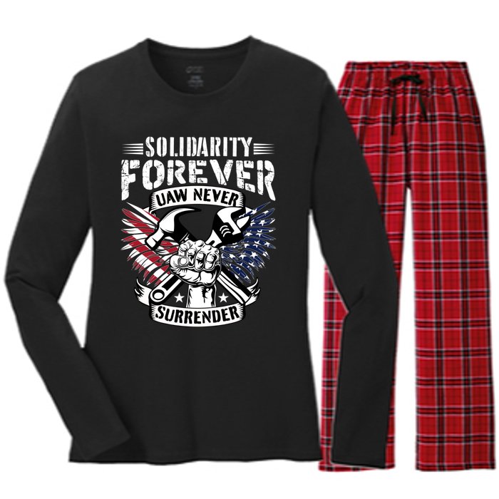 USA Solidarity Forever UAW Never Surrender UAW Union Strong Women's Long Sleeve Flannel Pajama Set 