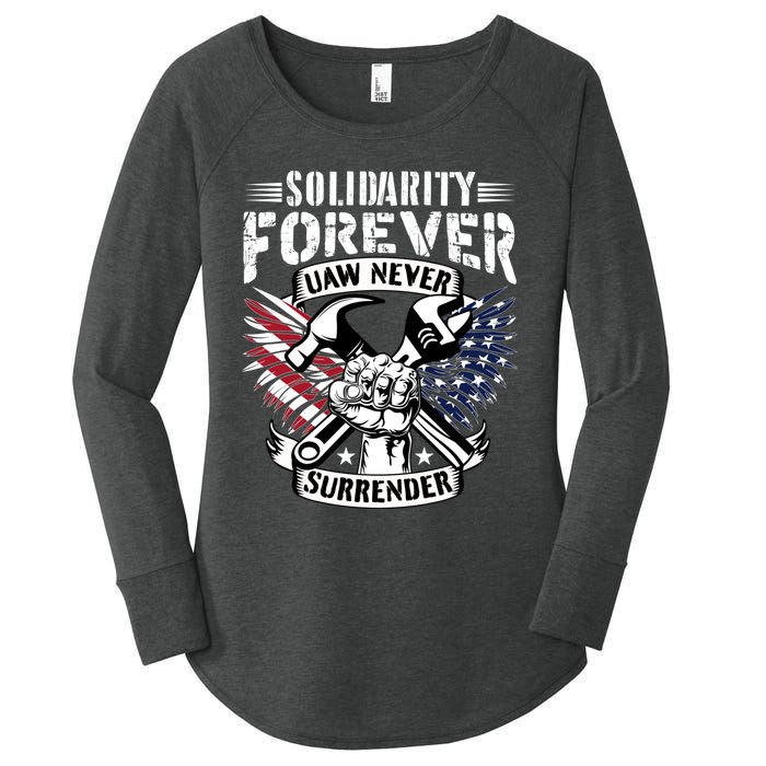 USA Solidarity Forever UAW Never Surrender UAW Union Strong Women's Perfect Tri Tunic Long Sleeve Shirt