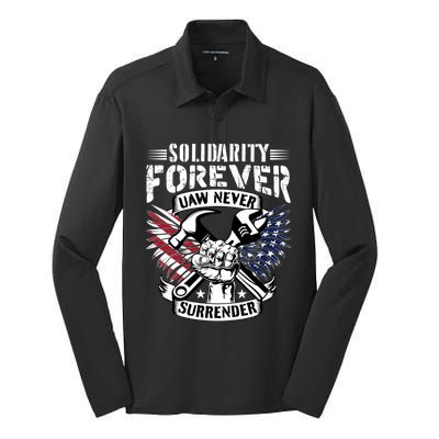 USA Solidarity Forever UAW Never Surrender UAW Union Strong Silk Touch Performance Long Sleeve Polo