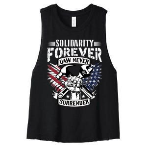 USA Solidarity Forever UAW Never Surrender UAW Union Strong Women's Racerback Cropped Tank