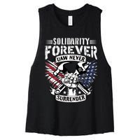 USA Solidarity Forever UAW Never Surrender UAW Union Strong Women's Racerback Cropped Tank