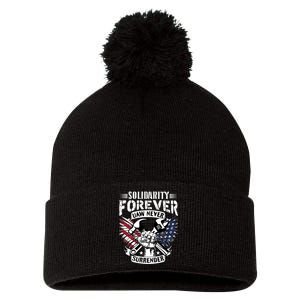 USA Solidarity Forever UAW Never Surrender UAW Union Strong Pom Pom 12in Knit Beanie