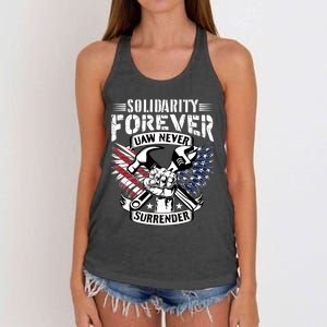 USA Solidarity Forever UAW Never Surrender UAW Union Strong Women's Knotted Racerback Tank