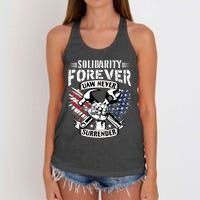 USA Solidarity Forever UAW Never Surrender UAW Union Strong Women's Knotted Racerback Tank