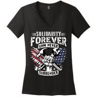 USA Solidarity Forever UAW Never Surrender UAW Union Strong Women's V-Neck T-Shirt