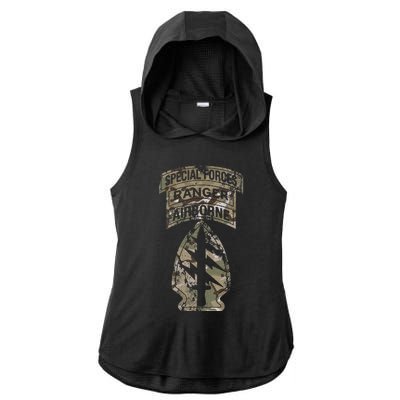 Us Special Forces Sf Ranger Tab Multicam Camo Ladies PosiCharge Tri-Blend Wicking Draft Hoodie Tank