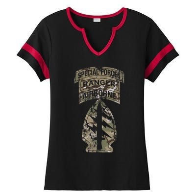 Us Special Forces Sf Ranger Tab Multicam Camo Ladies Halftime Notch Neck Tee