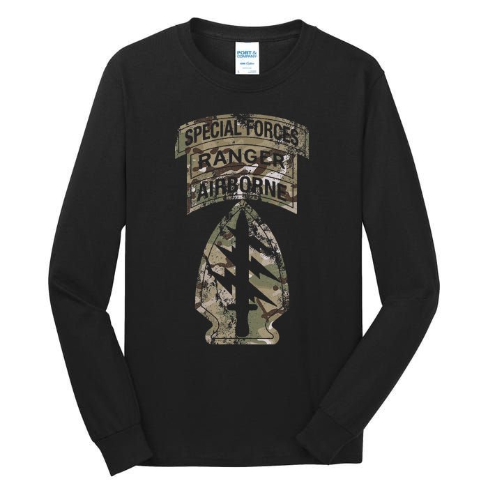 Us Special Forces Sf Ranger Tab Multicam Camo Tall Long Sleeve T-Shirt