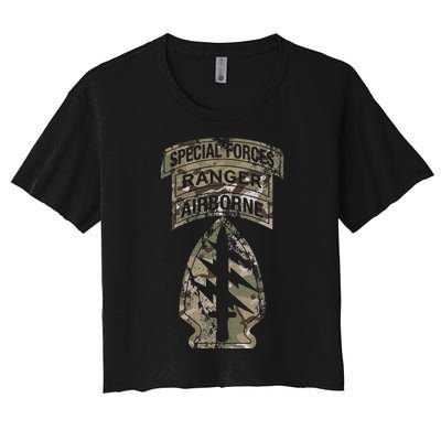 Us Special Forces Sf Ranger Tab Multicam Camo Women's Crop Top Tee