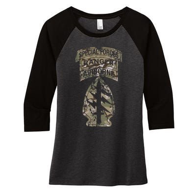 Us Special Forces Sf Ranger Tab Multicam Camo Women's Tri-Blend 3/4-Sleeve Raglan Shirt