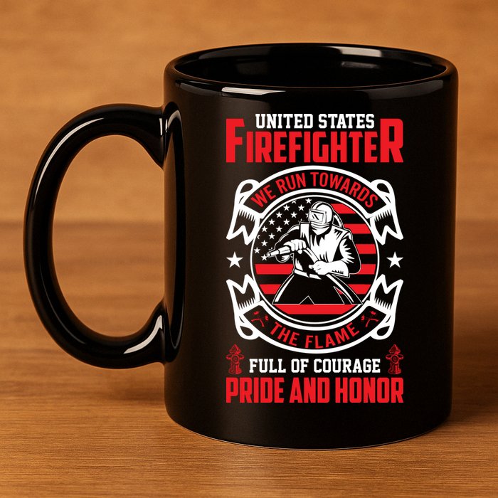 United States Firefighter We Run Towards Firefighters Dad Gift 11oz C Handle Ceramic Mug