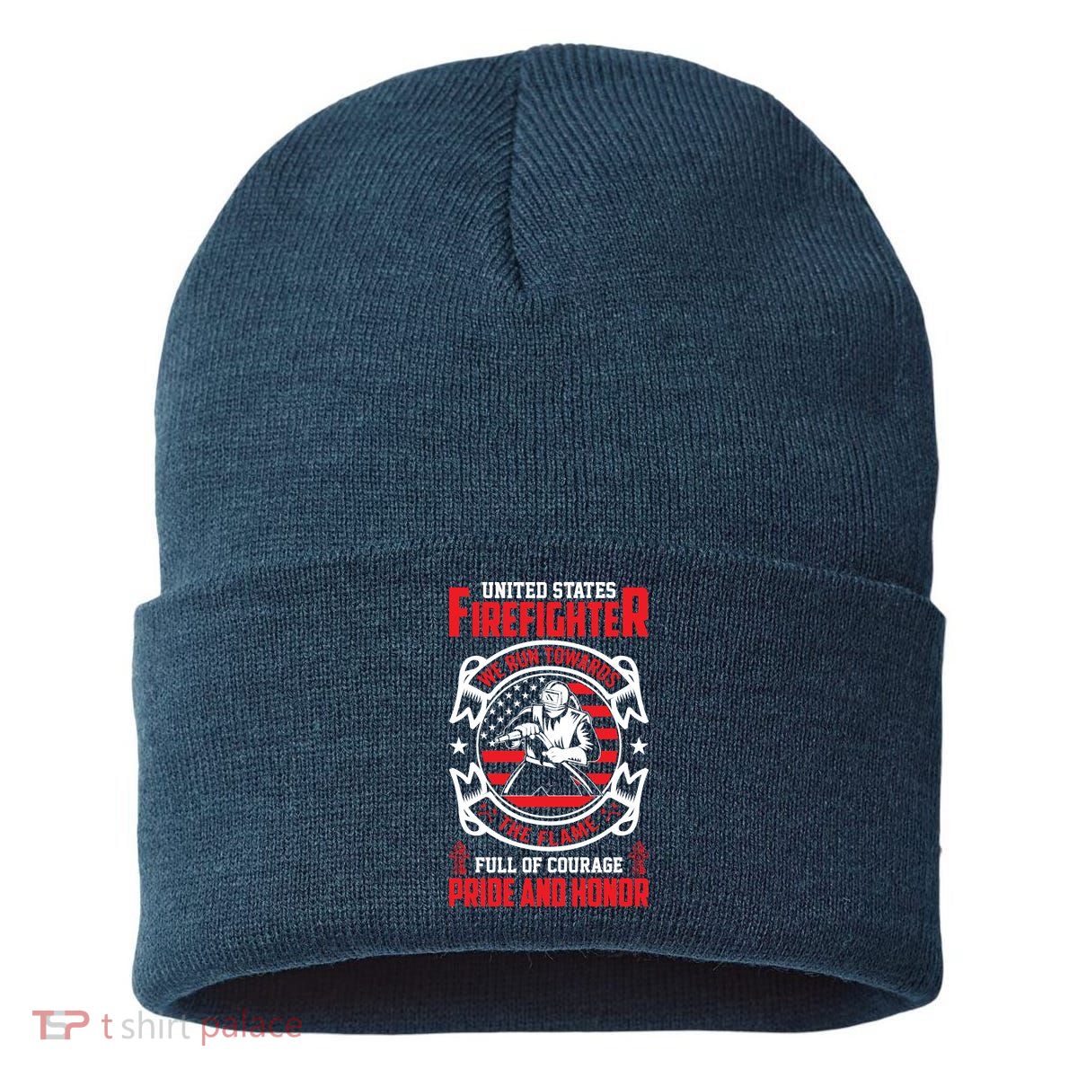 United States Firefighter We Run Towards Firefighters Dad Gift Sustainable Knit Beanie