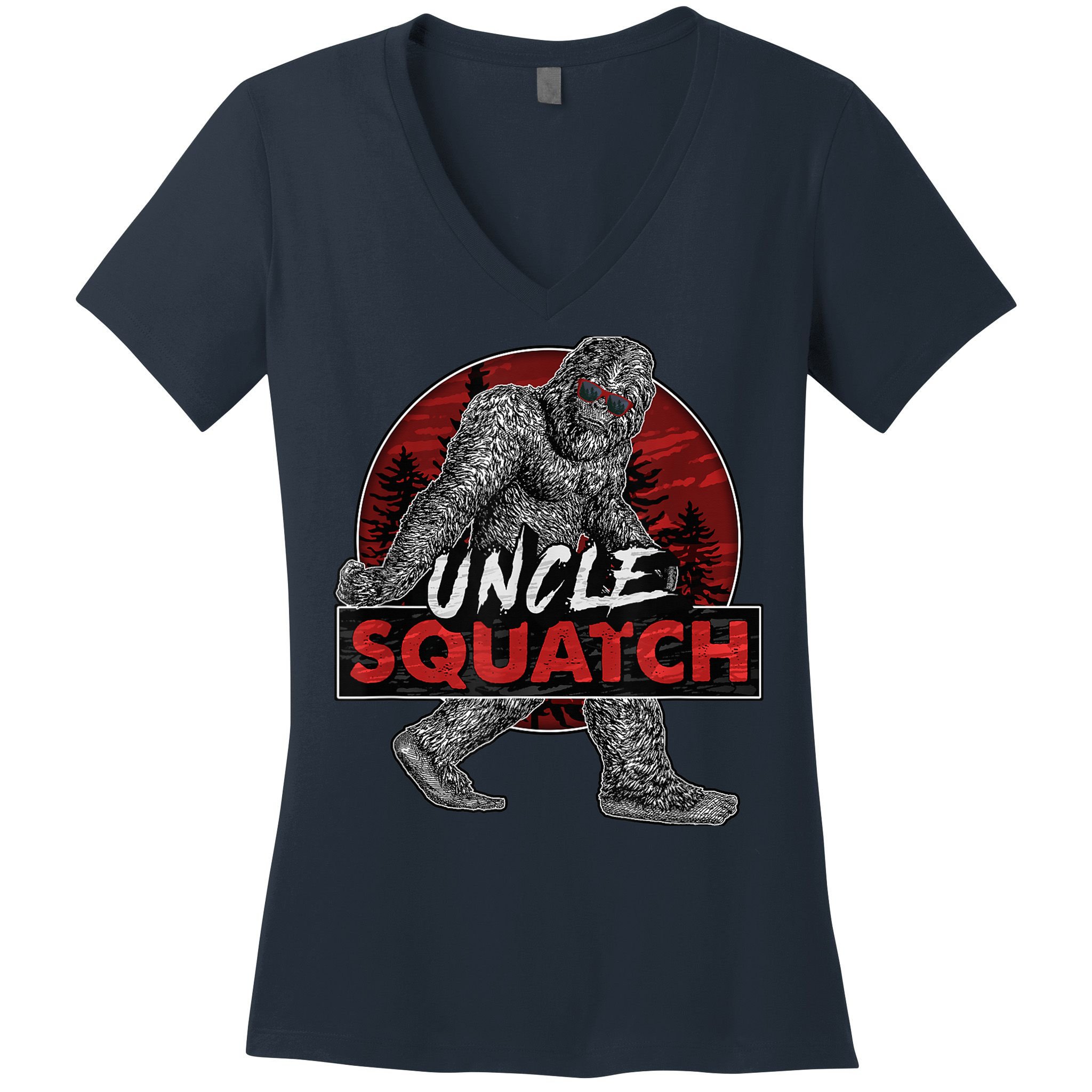  Uncle Squatch - Funny, Cool Bigfoot Sasquatch Uncle Women's V-Neck T-Shirt