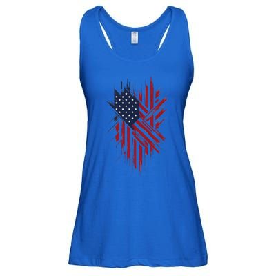 United States Flag Integrated With A Modern Artistic Twist Ladies Essential Flowy Tank