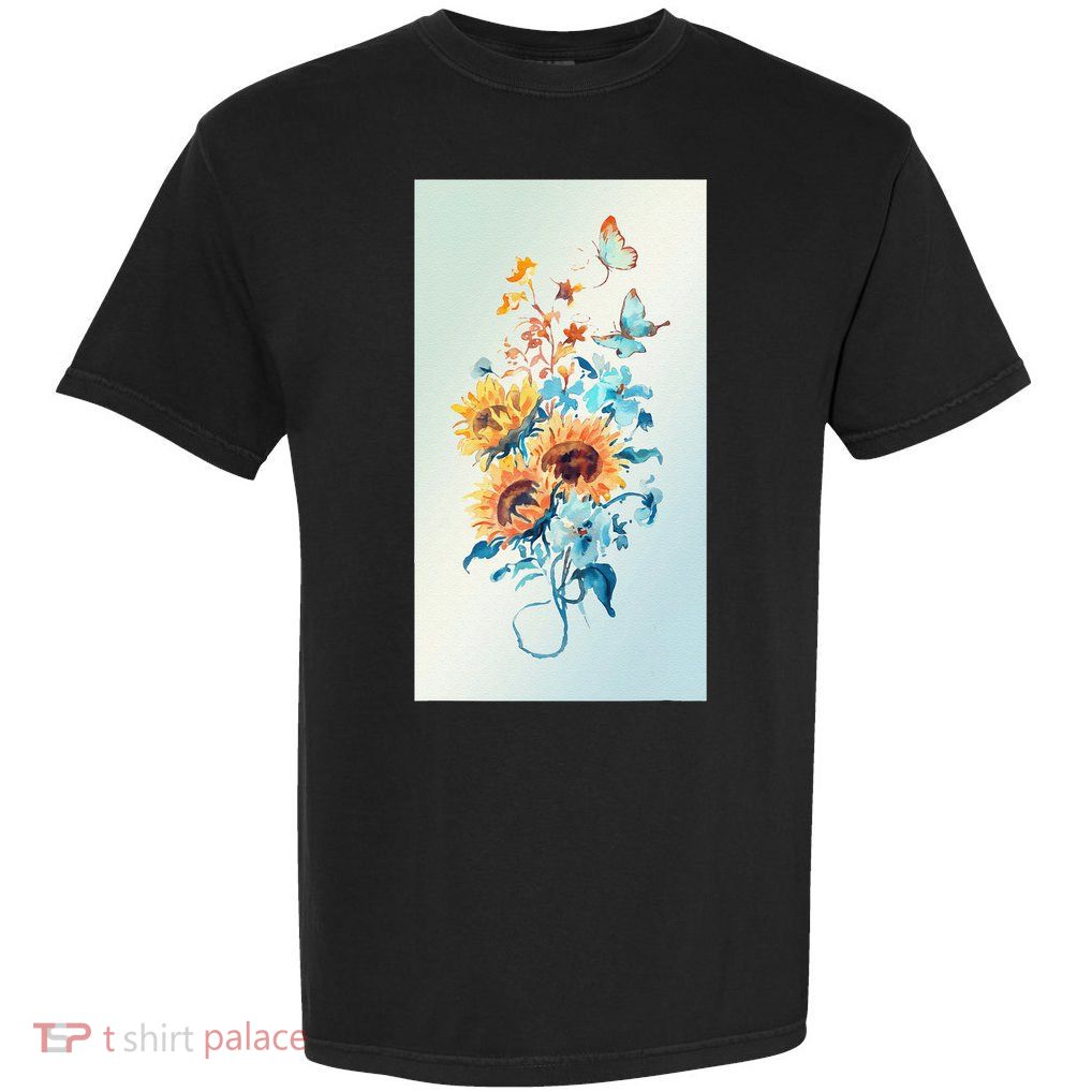 Ukraine Sunflower Floral Pattern Watercolor Art Garment-Dyed Heavyweight T-Shirt