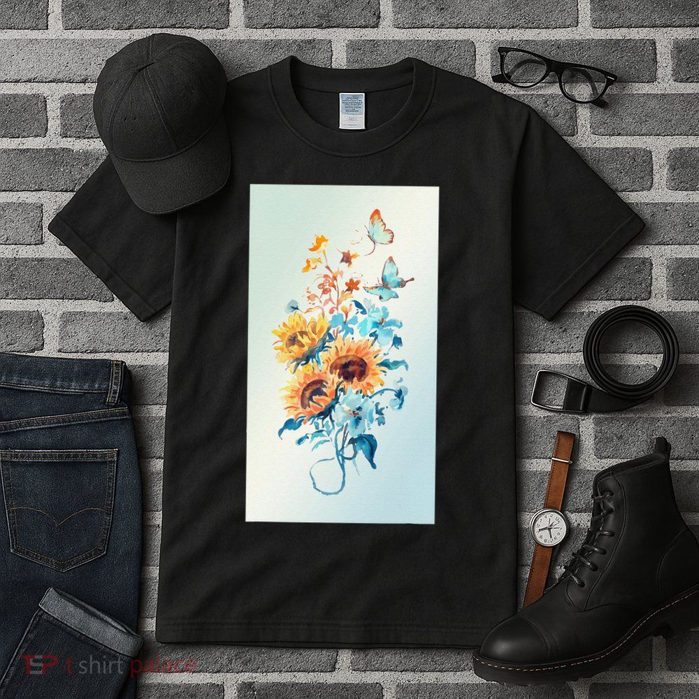 Ukraine Sunflower Floral Pattern Watercolor Art Tall T-Shirt