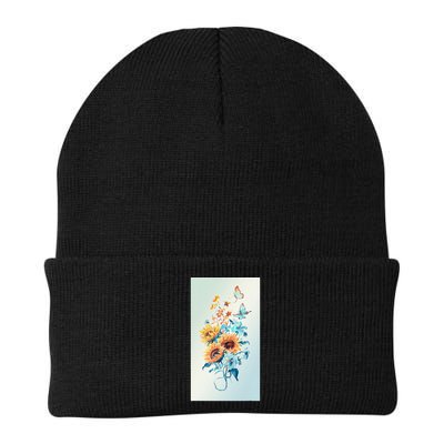 Ukraine Sunflower Floral Pattern Watercolor Art Beanie