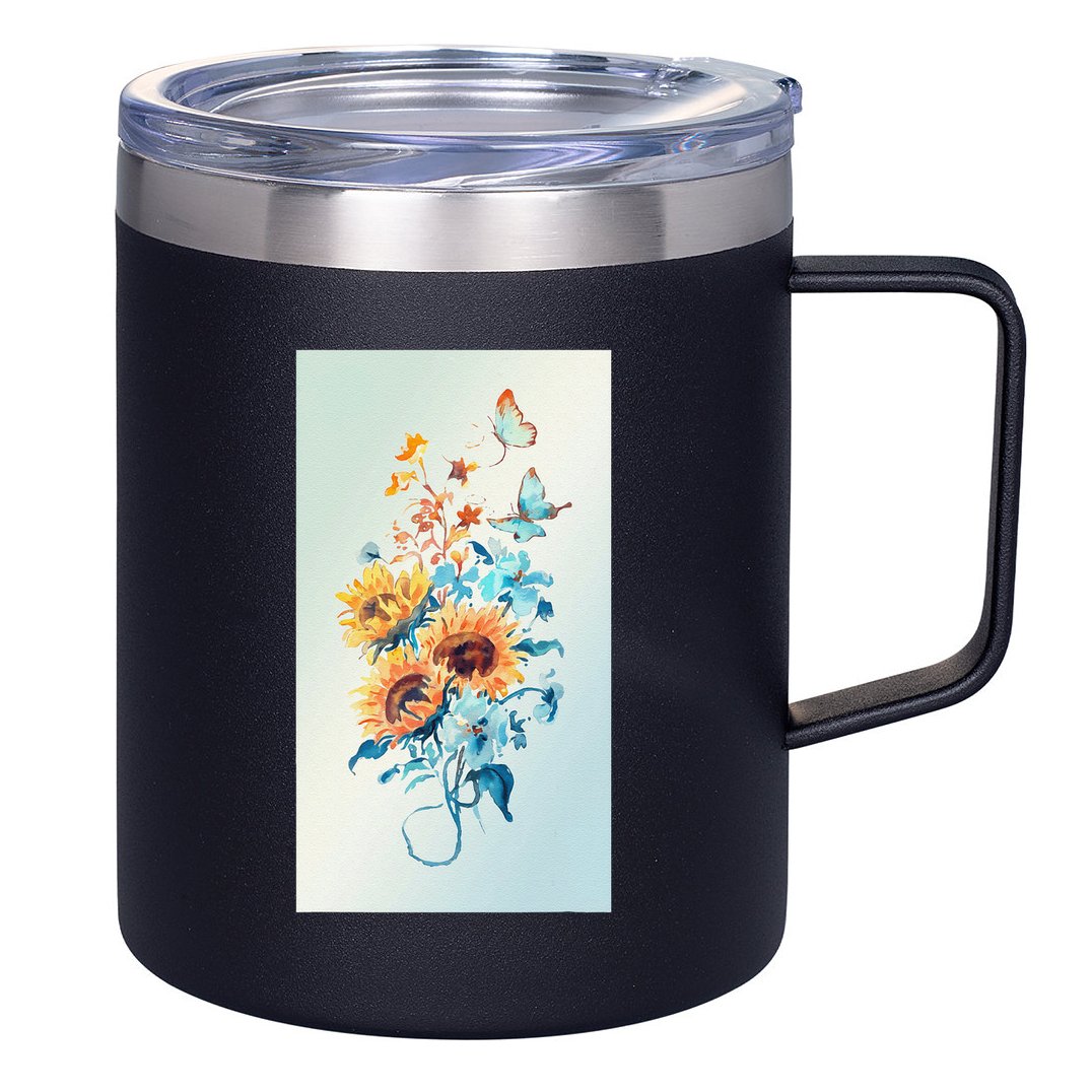 Ukraine Sunflower Floral Pattern Watercolor Art 12oz Stainless Steel Coffee Mug