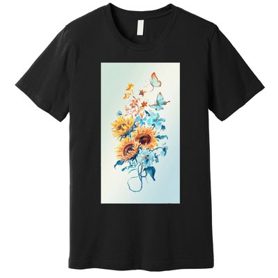 Ukraine Sunflower Floral Pattern Watercolor Art Premium T-Shirt