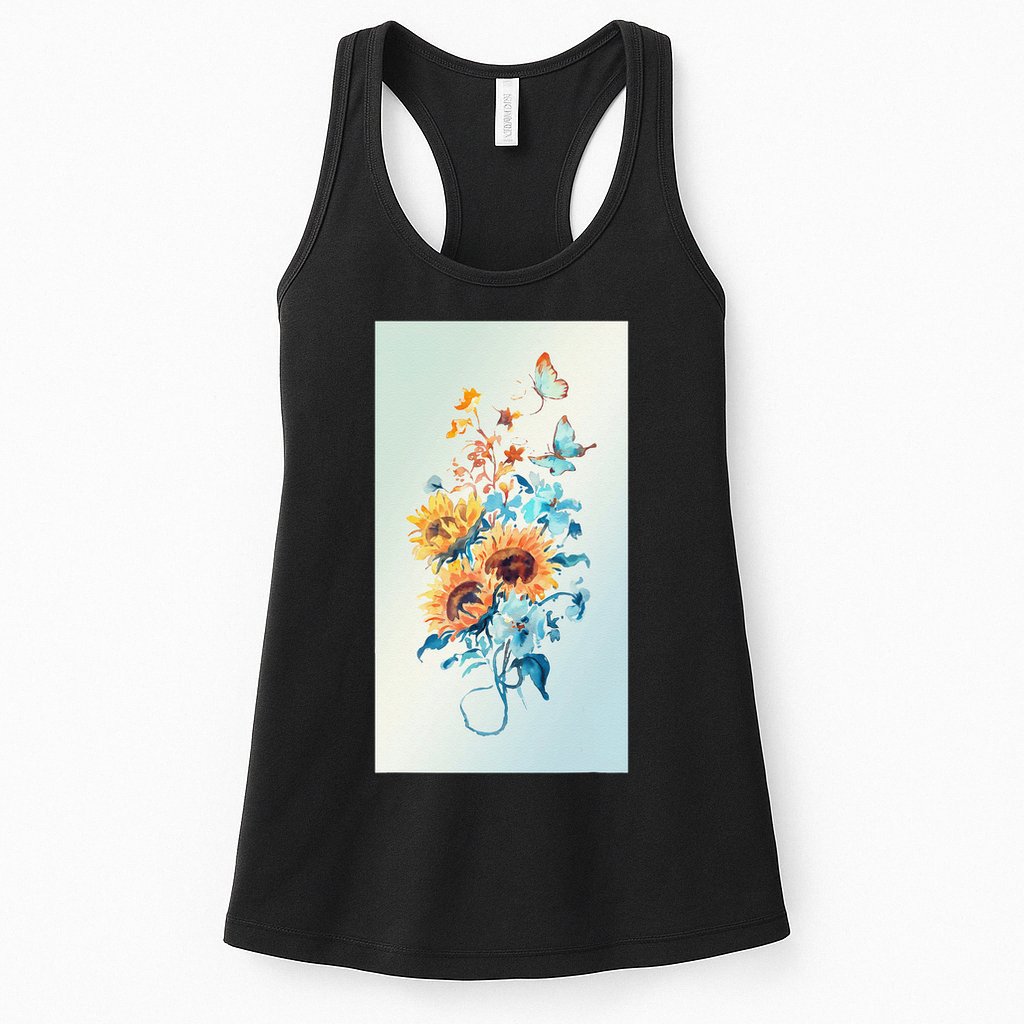 Ukraine Sunflower Floral Pattern Watercolor Art Womens Tank Top