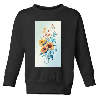 Ukraine Sunflower Floral Pattern Watercolor Art Toddler Sweatshirt