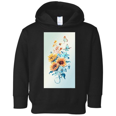 Ukraine Sunflower Floral Pattern Watercolor Art Toddler Hoodie