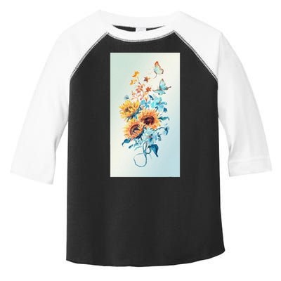 Ukraine Sunflower Floral Pattern Watercolor Art Toddler Fine Jersey T-Shirt