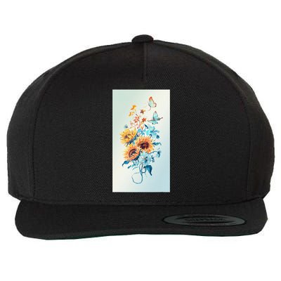 Ukraine Sunflower Floral Pattern Watercolor Art Wool Snapback Cap