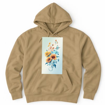 Ukraine Sunflower Floral Pattern Watercolor Art Hoodie
