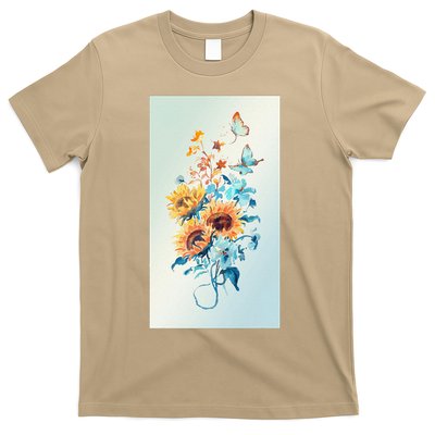 Ukraine Sunflower Floral Pattern Watercolor Art T-Shirt