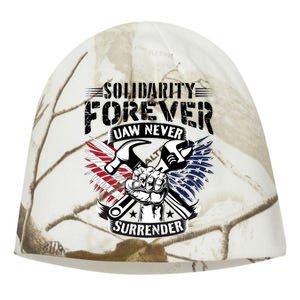 USA Solidarity Forever UAW Never Surrender UAW Union Strong Kati - Camo Knit Beanie