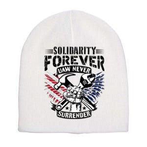 USA Solidarity Forever UAW Never Surrender UAW Union Strong Short Acrylic Beanie