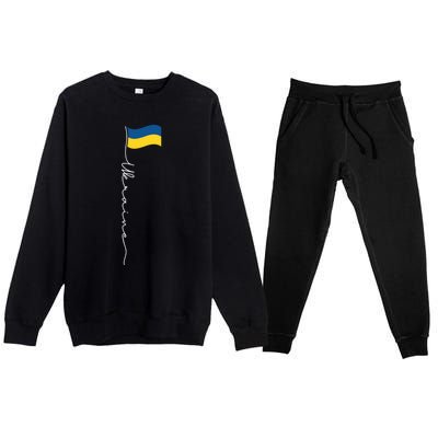 Ukraine Signature Flag Pole Meaningful Gift Patriotic Ukrainian Flag Funny Gift Premium Crewneck Sweatsuit Set