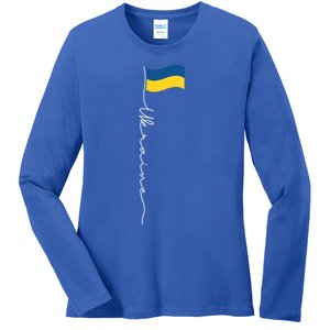 Ukraine Signature Flag Pole Meaningful Gift Patriotic Ukrainian Flag Funny Gift Ladies Long Sleeve Shirt