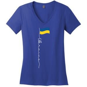 Ukraine Signature Flag Pole Meaningful Gift Patriotic Ukrainian Flag Funny Gift Women's V-Neck T-Shirt