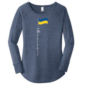 Ukraine Signature Flag Pole Meaningful Gift Patriotic Ukrainian Flag Funny Gift Women's Perfect Tri Tunic Long Sleeve Shirt