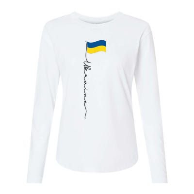 Ukraine Signature Flag Pole Womens Cotton Relaxed Long Sleeve T-Shirt