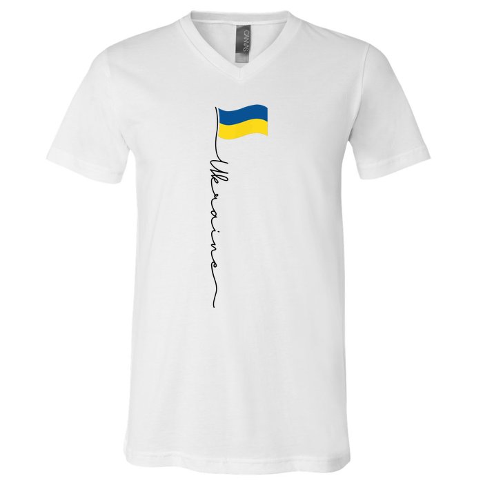 Ukraine Signature Flag Pole V-Neck T-Shirt