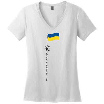 Ukraine Signature Flag Pole Women's V-Neck T-Shirt