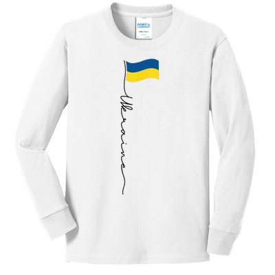 Ukraine Signature Flag Pole Kids Long Sleeve Shirt