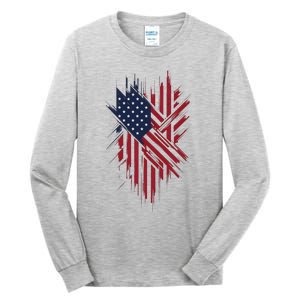 United States Flag Integrated With A Modern Tall Long Sleeve T-Shirt