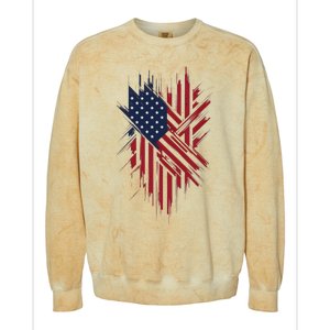 United States Flag Integrated With A Modern Colorblast Crewneck Sweatshirt