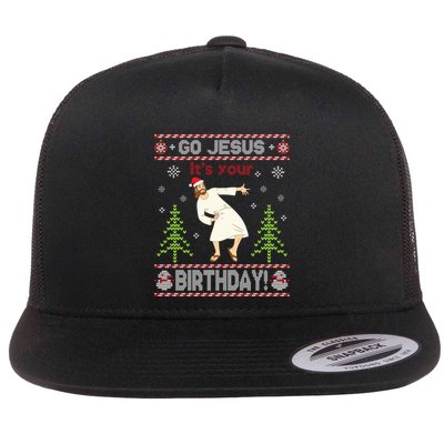 Ugly Sweater Go Jesus ItS Your Birthday Merry Christmas Day Long Sleeve Flatbill Hat