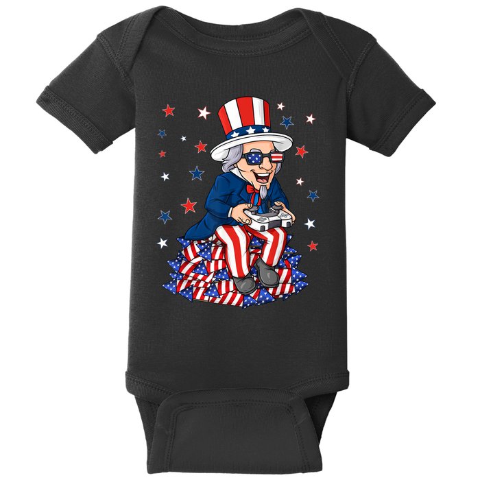 Uncle Sam Game Controller 4th Of July Boy Teens Gamer Baby Bodysuit