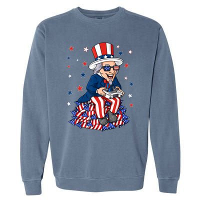 Uncle Sam Game Controller 4th Of July Boy Teens Gamer Garment-Dyed Sweatshirt