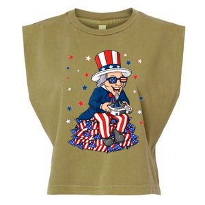 Uncle Sam Game Controller 4th Of July Boy Teens Gamer Garment-Dyed Women's Muscle Tee