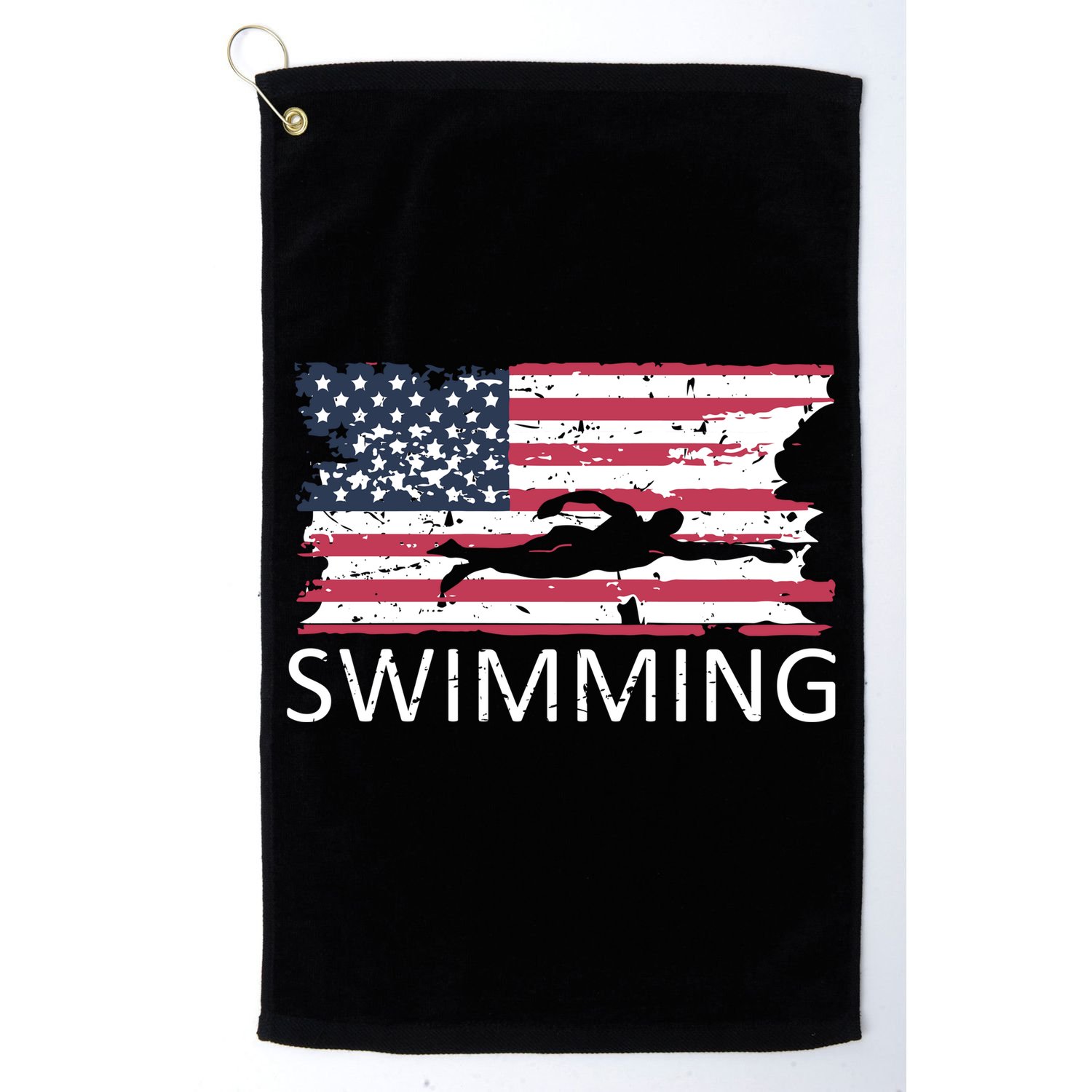 Usa Swimming Gift Distressed Us Flag Swimming Hoody Golf Towel