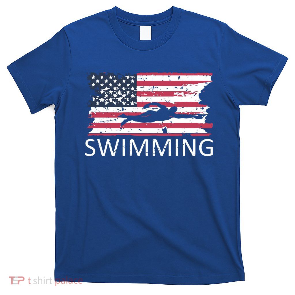 Usa Swimming Gift Distressed Us Flag Swimming Hoody T-Shirt